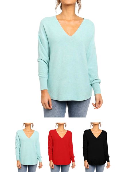 wholesale fahion long sleeve solid knit big v neck texture loose sweater pullover for women, White
wholesale fahion long sleeve solid knit big v neck texture loose sweater pullover for women, White