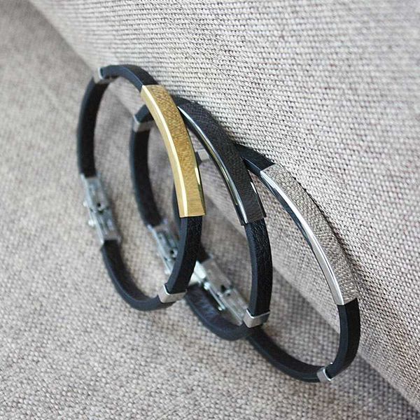new classic style men leather bracelet simple black/silvery/gold color stainless steel neutral accessories fashion jewelry gifts, Golden;silver 
new classic style men leather bracelet simple black/silvery/gold color stainless steel neutral accessories fashion jewelry gifts, Golden;silver