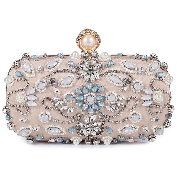 auau-women noble crystal beaded evening bag wedding clutch purse(apricot
