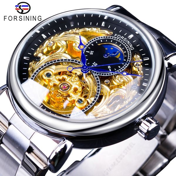 forsining 2019 royal luxury moon phase design mens golden transparent open work automatic mechanical wristwatch top, Slivery;brown
forsining 2019 royal luxury moon phase design mens golden transparent open work automatic mechanical wristwatch top, Slivery;brown