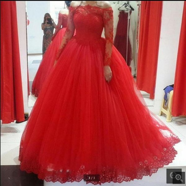 red 2019 ball gown prom dress long sleeve elegant boat neck appliqued tulle prom gowns selling prom dresses on sale, Black
red 2019 ball gown prom dress long sleeve elegant boat neck appliqued tulle prom gowns selling prom dresses on sale, Black
