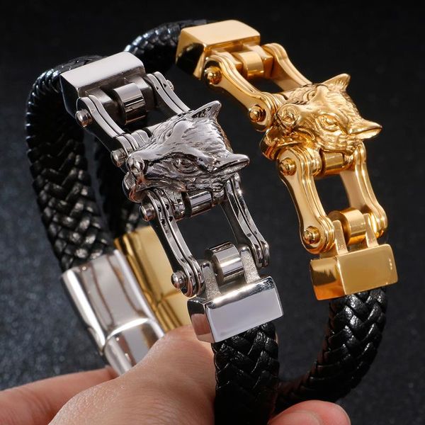 double wolf head wrap bracelet men hiphop massive biker jewelry gold color 316l stainless steel mens leather cuff bracelets 2020, Golden;silver
double wolf head wrap bracelet men hiphop massive biker jewelry gold color 316l stainless steel mens leather cuff bracelets 2020, Golden;silver