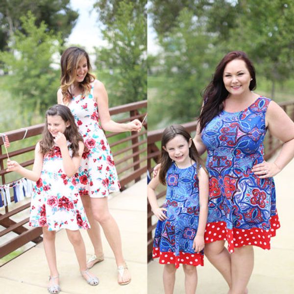 Mother Daughter Dress Women Girl Kids Sleeveless Party Beach Floral Dress Summer Casual Flower Print Sundress Matching Outfits