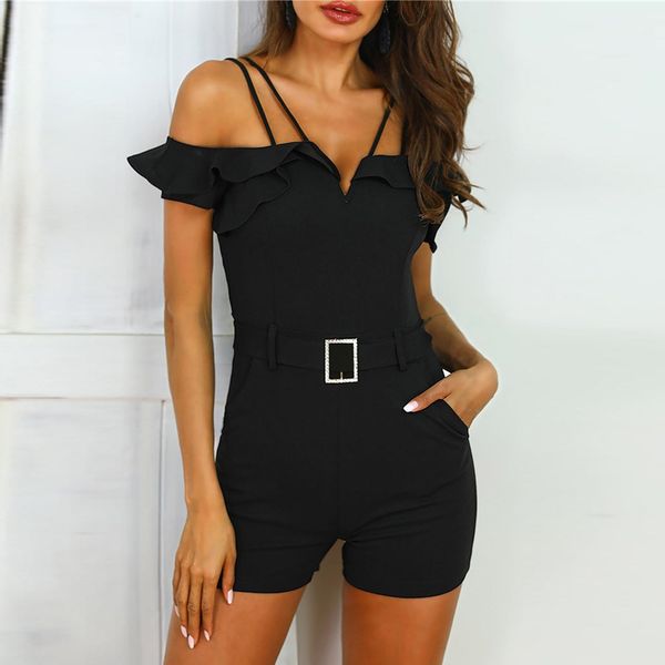 2019 new layered ruffles cold shoulder belted romper jumpsuit casual look for women, Black;white
2019 new layered ruffles cold shoulder belted romper jumpsuit casual look for women, Black;white