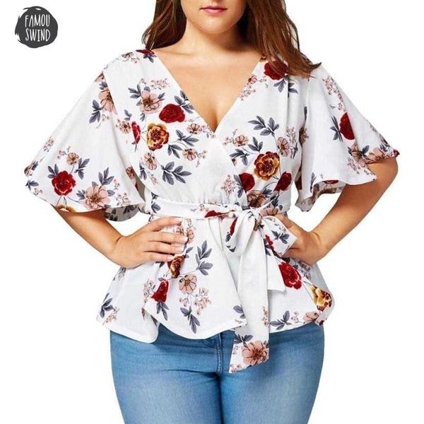 womens blouse plus size v neck floral blusas flare sleeve belted surplice peplum blouse print feminina, White
womens blouse plus size v neck floral blusas flare sleeve belted surplice peplum blouse print feminina, White