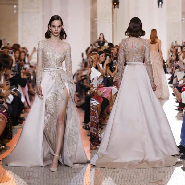 elegant eliesaab 2020 a line prom dresses sheer neck long sleeve sequined formal evening celebrity gowns thigh slit party dress, Black;red
elegant eliesaab 2020 a line prom dresses sheer neck long sleeve sequined formal evening celebrity gowns thigh slit party dress, Black;red