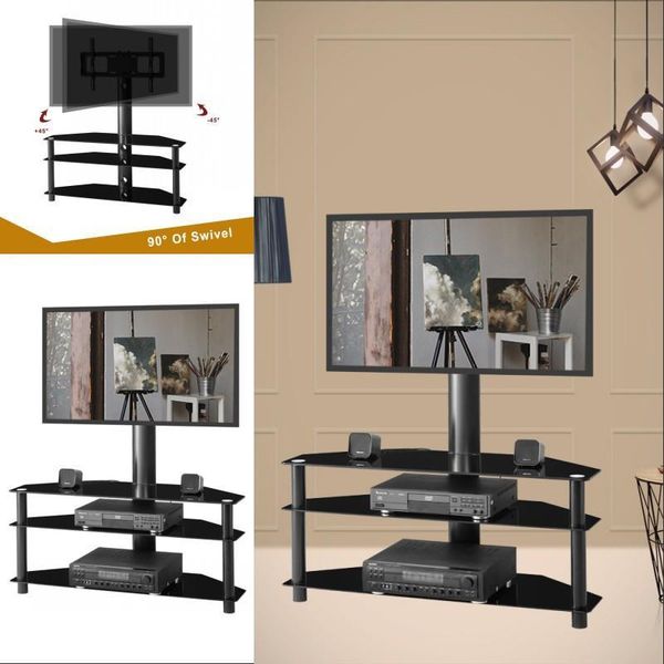 black multi-function angle height adjustable lcd tv bracket plasma tv bracket three layers of glass shelf for multiple media devices 
black multi-function angle height adjustable lcd tv bracket plasma tv bracket three layers of glass shelf for multiple media devices