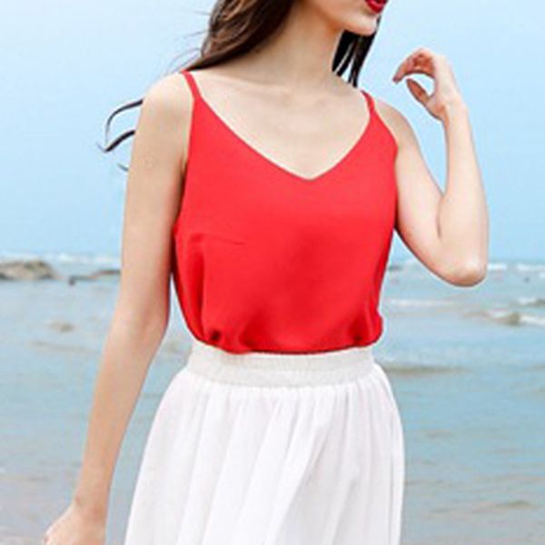 female chiffon tank summer women sleeveless strap v-neck cami loose casual female vest, White
female chiffon tank summer women sleeveless strap v-neck cami loose casual female vest, White