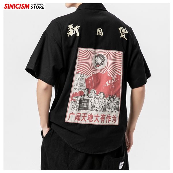 sinicism store chinese style casual shirt mens fashion 2020 summer printed mens shirts male oversize shirt clothes short sleeve, White;black