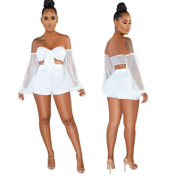 piece womens shorts sets solid color long sleeve sheer high waist womens 2pcs sets perspective two, White
piece womens shorts sets solid color long sleeve sheer high waist womens 2pcs sets perspective two, White