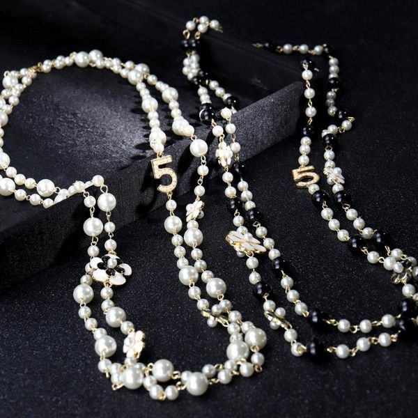 long simulated pearl necklace for women no.5 double layer pendant long necklace sweater chain party camellia nacklace, Silver
long simulated pearl necklace for women no.5 double layer pendant long necklace sweater chain party camellia nacklace, Silver