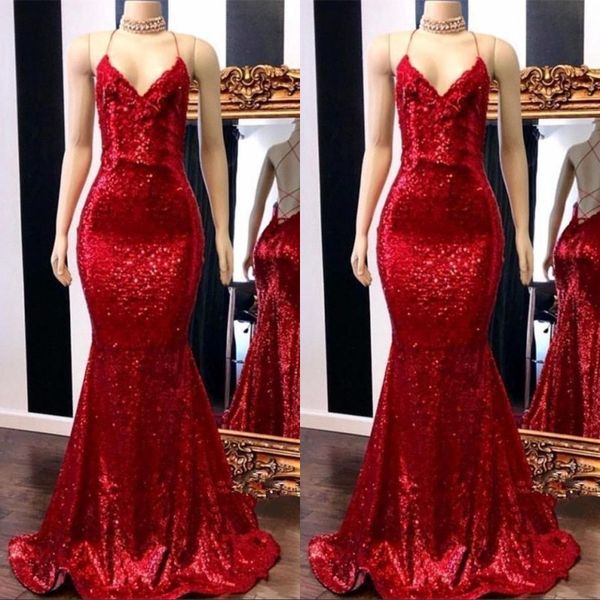 spaghetti strips mermaid slim bling bling prom dresses sweep train criss cross back red sequins long evening party gowns lace appliques, Black
spaghetti strips mermaid slim bling bling prom dresses sweep train criss cross back red sequins long evening party gowns lace appliques, Black