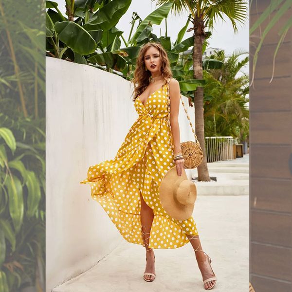 european and american female summer wave grain dress female condole belt long dress high waist backless skirt, Black;gray
european and american female summer wave grain dress female condole belt long dress high waist backless skirt, Black;gray
