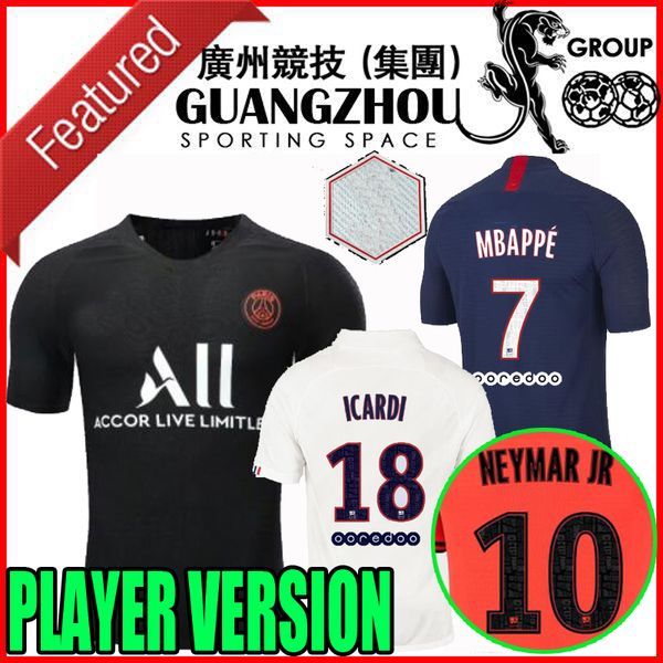 

19 20 psg player version soccer jerseys home away third mbappe verratti di maria 2019 2020 icardi verratti maillot de foot football shirts, Black;yellow