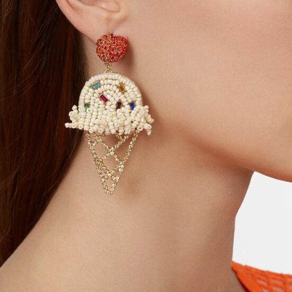 european and american-style creative new personality diamond stud earrings selling diamond ice cream earrings, Golden