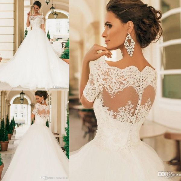 robe de mariage короткие рукава свадебные платья кружевные appliqued pearls sheer бато шеи vintage lace свадебные платья платье de novia, White
robe de mariage короткие рукава свадебные платья кружевные appliqued pearls sheer бато шеи vintage lace свадебные платья платье de novia, White