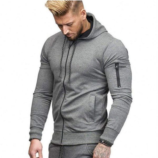 new men's solid color hooded zipper cardigan sweatshirts sports fitness running muscle men jacket tide, Black
new men's solid color hooded zipper cardigan sweatshirts sports fitness running muscle men jacket tide, Black