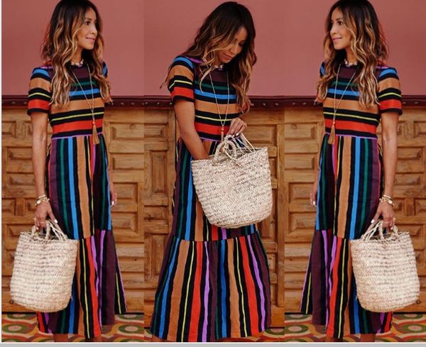 short sleeve rainbow stripe digital print dress long skirt casual big swing skirt show thin, Black;gray
short sleeve rainbow stripe digital print dress long skirt casual big swing skirt show thin, Black;gray