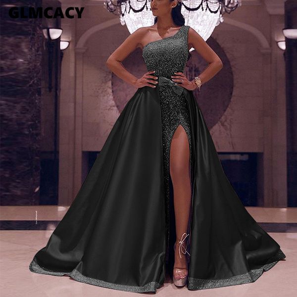 women one shoulder glitter maxi dress high slit club party dress formal evening gown long vestidos, Black;gray
women one shoulder glitter maxi dress high slit club party dress formal evening gown long vestidos, Black;gray