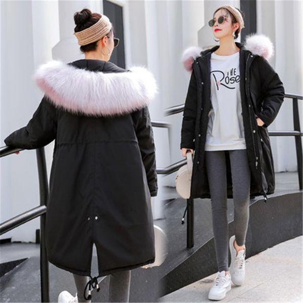 100 kg can wear parka plus size thick 2019 warm long coat winter jacket women loose hooded big fur collar cotton outwear p714, Black
100 kg can wear parka plus size thick 2019 warm long coat winter jacket women loose hooded big fur collar cotton outwear p714, Black