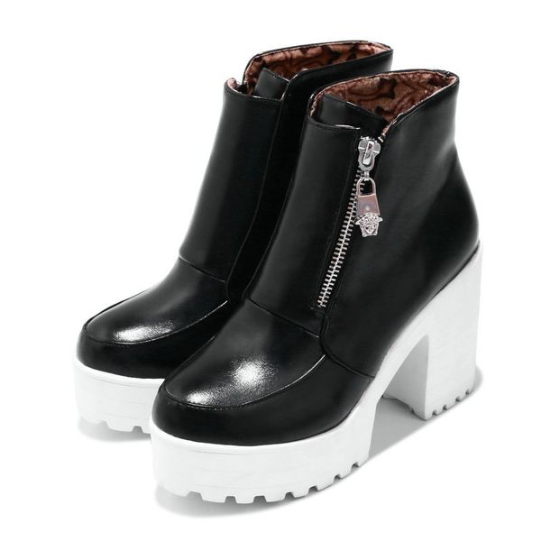 2019 black and white round ankle boots women's high-heeled boots women's zipper autumn and winter
2019 black and white round ankle boots women's high-heeled boots women's zipper autumn and winter