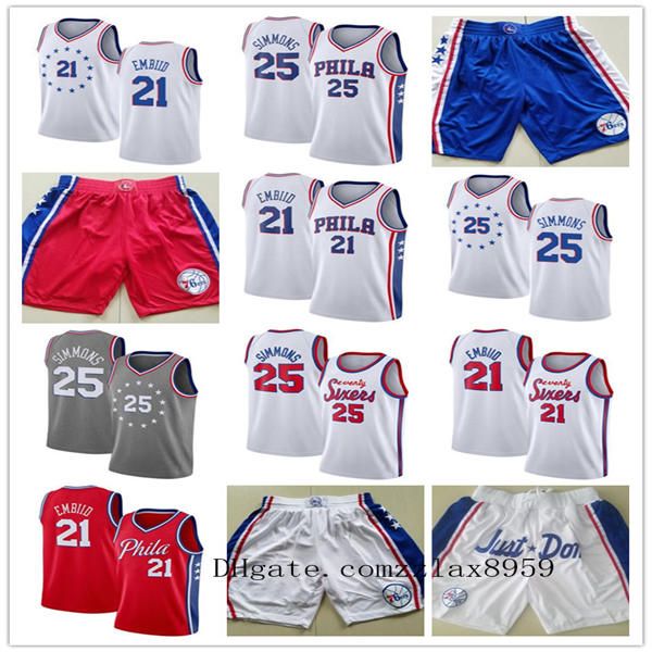 2020 mens throwback joel 21 embiid ben 25 simmons hardwood philadelphia nba classics 76ers basketball jersey basketball shorts, Black;red