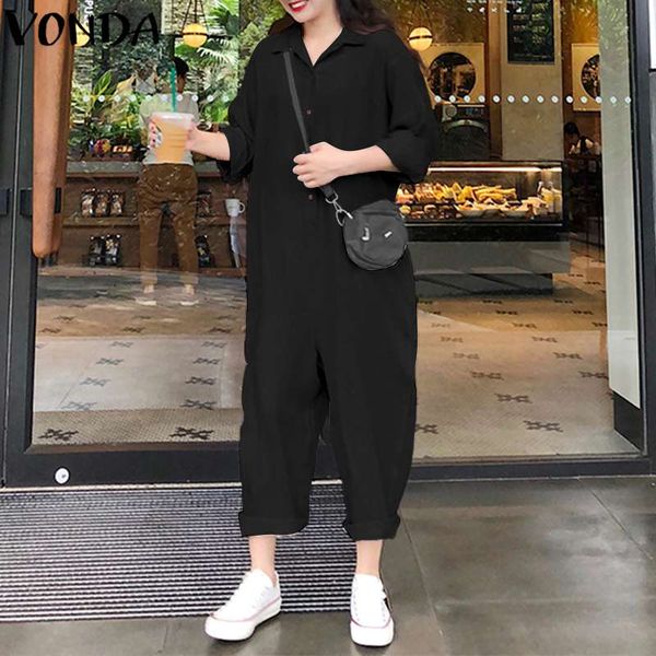 vonda plus size jumpsuits women romper 2018 casual loose wide leg pants lapel neck button long sleeve overalls vintage jumpsuits, Black;white
vonda plus size jumpsuits women romper 2018 casual loose wide leg pants lapel neck button long sleeve overalls vintage jumpsuits, Black;white