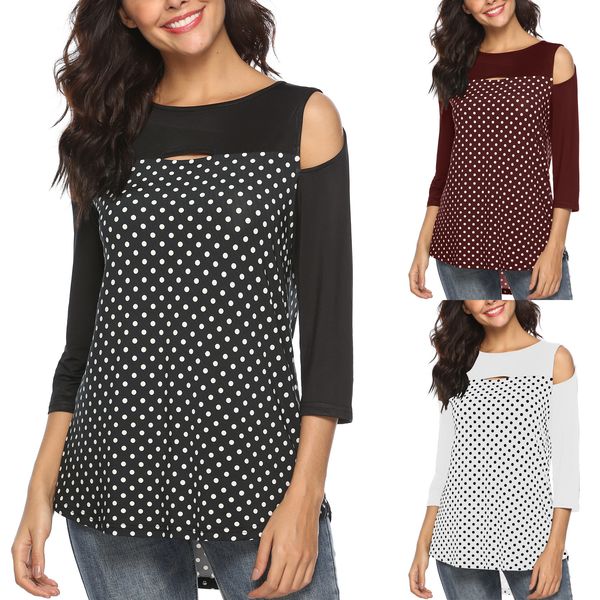european and american women's clothing autumn winter coat splice polka dot off-shoulder top, White
european and american women's clothing autumn winter coat splice polka dot off-shoulder top, White