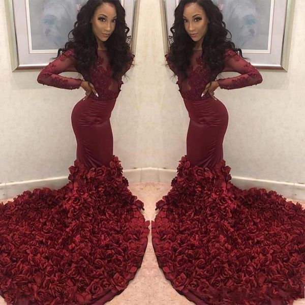 2019 african burgundy mermaid prom dresses sheer long sleeves lace appliques 3d floral rose flowers evening dress party pageant formal gowns
2019 african burgundy mermaid prom dresses sheer long sleeves lace appliques 3d floral rose flowers evening dress party pageant formal gowns