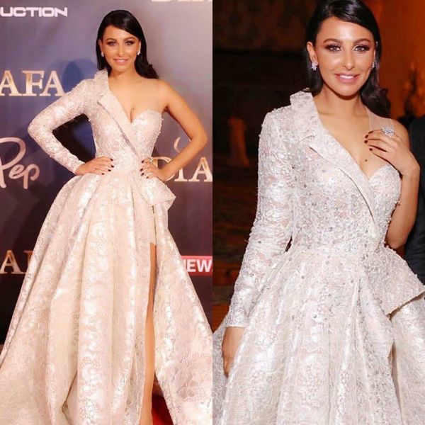 gorgeous arabic evening dresses one shoulder satin long sleeves high split prom dress a line beaded plus size formal occasion gowns, Black;red
gorgeous arabic evening dresses one shoulder satin long sleeves high split prom dress a line beaded plus size formal occasion gowns, Black;red