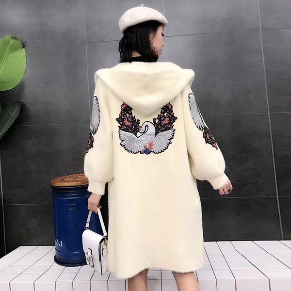 winter thick warm long-sleeved hooded mane cardigan embroidered jacket imitation velvet long coat women, Black
winter thick warm long-sleeved hooded mane cardigan embroidered jacket imitation velvet long coat women, Black