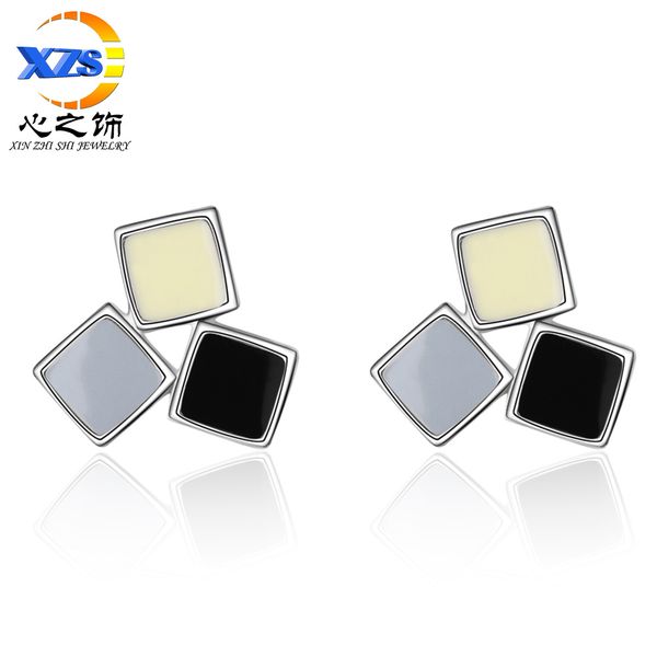 very simple-style three-color square color mixing design womens stud earrings personality temperament earrings, Golden 
very simple-style three-color square color mixing design womens stud earrings personality temperament earrings, Golden