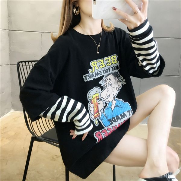 fake two-piece long-sleeved t-shirt women's 2020 women's printed loose round t-shirt pullover collar pullover top, White
fake two-piece long-sleeved t-shirt women's 2020 women's printed loose round t-shirt pullover collar pullover top, White