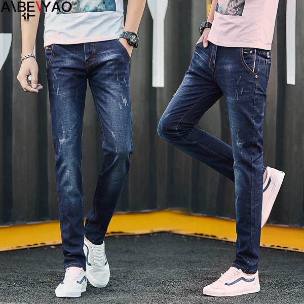 autumn and winter 2020 casual mens jeans men's youth korean denim pants slim ripped jeans stretch casual men's pencil pants, Blue 
autumn and winter 2020 casual mens jeans men's youth korean denim pants slim ripped jeans stretch casual men's pencil pants, Blue