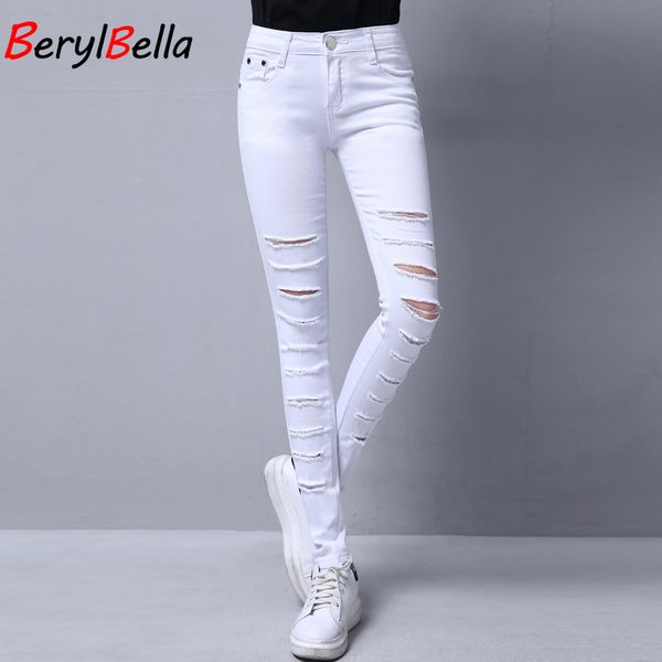 berylbella women jeans 2017 summer style white hole ripped high waist stretch pencil pants capris female skinny casual jeans, Blue
berylbella women jeans 2017 summer style white hole ripped high waist stretch pencil pants capris female skinny casual jeans, Blue