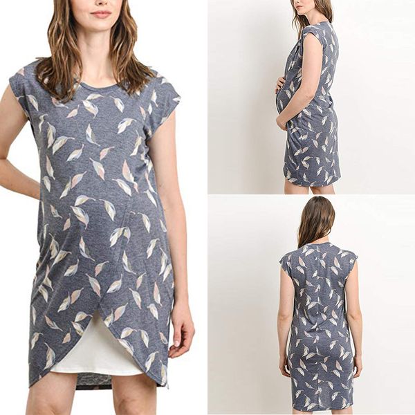2019 the new women's maternity leaf print nursing sundress wrap sleeveless layer dress, White
2019 the new women's maternity leaf print nursing sundress wrap sleeveless layer dress, White