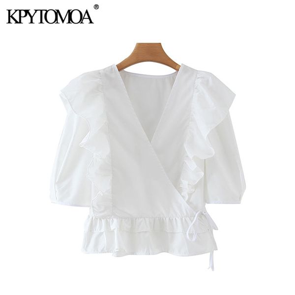 kpytomoa women 2020 sweet fashion ruffled white blouses vintage v neck short sleeve side tied female shirts blusas chic
kpytomoa women 2020 sweet fashion ruffled white blouses vintage v neck short sleeve side tied female shirts blusas chic