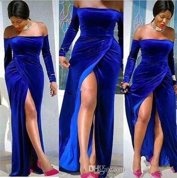 new arabic royal blue evening dresses wear velvet bateau neck long sleeves open back front split black girl plus size prom dress party gowns, Black;red
new arabic royal blue evening dresses wear velvet bateau neck long sleeves open back front split black girl plus size prom dress party gowns, Black;red