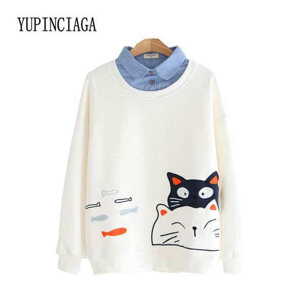 yupinciaga women cartoon patch cat embroidery plus velvet long sleeve turndown collar pullovers femme cute sweatshirts, Black
yupinciaga women cartoon patch cat embroidery plus velvet long sleeve turndown collar pullovers femme cute sweatshirts, Black