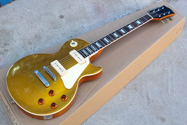 factory custom gold electric guitar with vintage style,white pearl fret inlay,p90 pickups,can be customized
factory custom gold electric guitar with vintage style,white pearl fret inlay,p90 pickups,can be customized