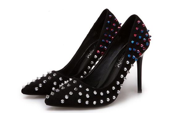 2019 women's shoes in spring and autumn with new style high heel fine heel pointed end suede rivet@qqq2136, Black
2019 women's shoes in spring and autumn with new style high heel fine heel pointed end suede rivet@qqq2136, Black