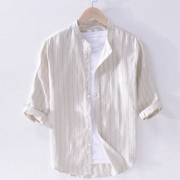 100% linen brand shirts men fashion three quarter sleeve casual shirt mens summer stand collar shirt male stripe chemise, White;black
100% linen brand shirts men fashion three quarter sleeve casual shirt mens summer stand collar shirt male stripe chemise, White;black