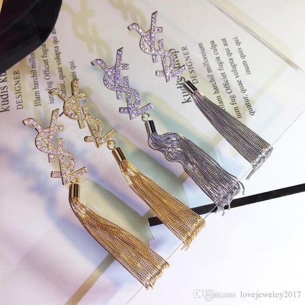 luxury designer jewelry women gold silver chains tassel earrings high-end elagant letter charm earrings women stud fashion style, Golden
luxury designer jewelry women gold silver chains tassel earrings high-end elagant letter charm earrings women stud fashion style, Golden