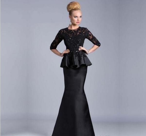 2019 black evening dresses with peplum sheer crew mermaid 3/4 sleeves beaded lace high collar party red carpet prom dresses sweep train, Black;red
2019 black evening dresses with peplum sheer crew mermaid 3/4 sleeves beaded lace high collar party red carpet prom dresses sweep train, Black;red