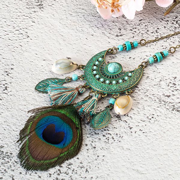 new style tassel peacock feather bohemian long necklace shell sweater leather chain jewelry exaggerated design drop shipping, Silver
new style tassel peacock feather bohemian long necklace shell sweater leather chain jewelry exaggerated design drop shipping, Silver