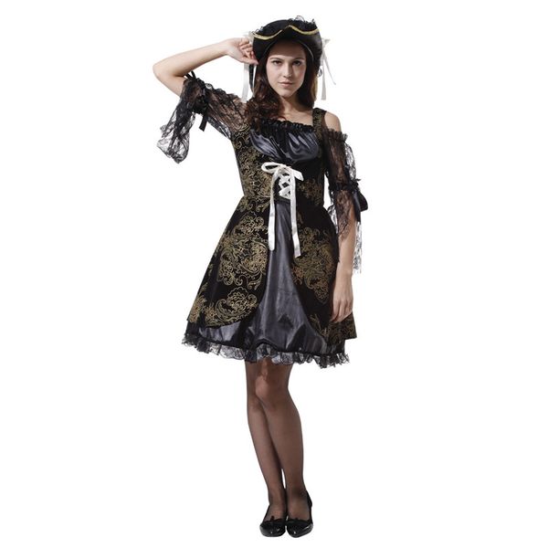 luxurious women black lace pirate costume gold print halloween purim carnival new year masquerade fancy corset dress, Black;red
luxurious women black lace pirate costume gold print halloween purim carnival new year masquerade fancy corset dress, Black;red