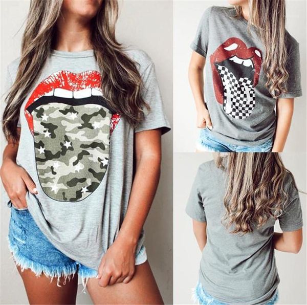 women camouflage tongue printed gray tshirts womens crew neck short sleeve loose tees, White
women camouflage tongue printed gray tshirts womens crew neck short sleeve loose tees, White