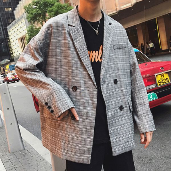 2019 spring england style young fashion double breasted plaid blazer men oversize casual suit, White;black
2019 spring england style young fashion double breasted plaid blazer men oversize casual suit, White;black