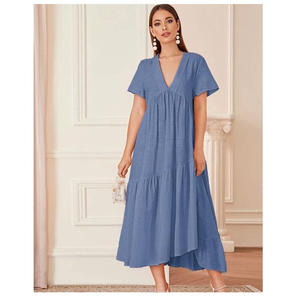women's v-neck short sleeve printing dyeing lady solid color irregular folds loose long casual party holiday dress, Black;gray
women's v-neck short sleeve printing dyeing lady solid color irregular folds loose long casual party holiday dress, Black;gray