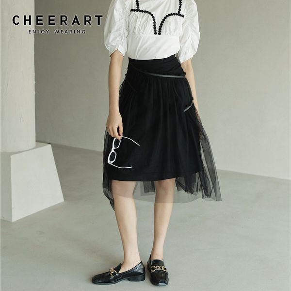 cheerart black asymmetrical tiered mesh skirt women leather straps patchwork layered skirt high waist summer skirts 2020
cheerart black asymmetrical tiered mesh skirt women leather straps patchwork layered skirt high waist summer skirts 2020